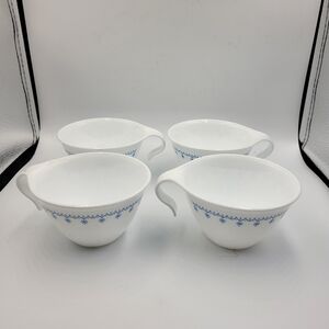 Corelle Livingware Corning 8oz Blue Snowflake White Coffee Cups Vtg - Set of 4